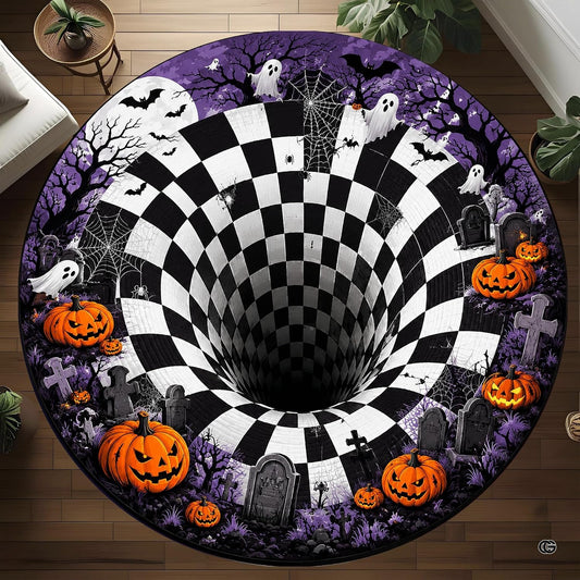 Custom Halloween 3D Optical Illusion Round Rug Skeleton Horror Area Rug (1, #10)