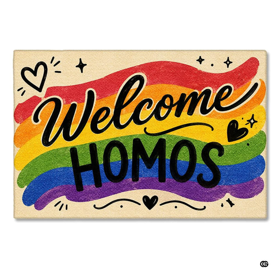 Personalized Pride Rainbow Doormat, LGBTQ Welcome Mat, Inclusive Front Porch Decor, Colorful Entryway Rug, Indoor Outdoor Floor Mat (Welcome 1)