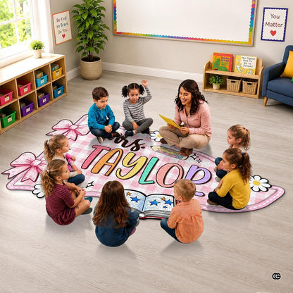 Personalized Composition Notebook Classroom Shaped Rugs for Kids (A04) | Custom Pennant Flag Carpet for Reading Corner, Non-Slip Apple Shape Rug Mat, Classroom Decor, Back To School Gift