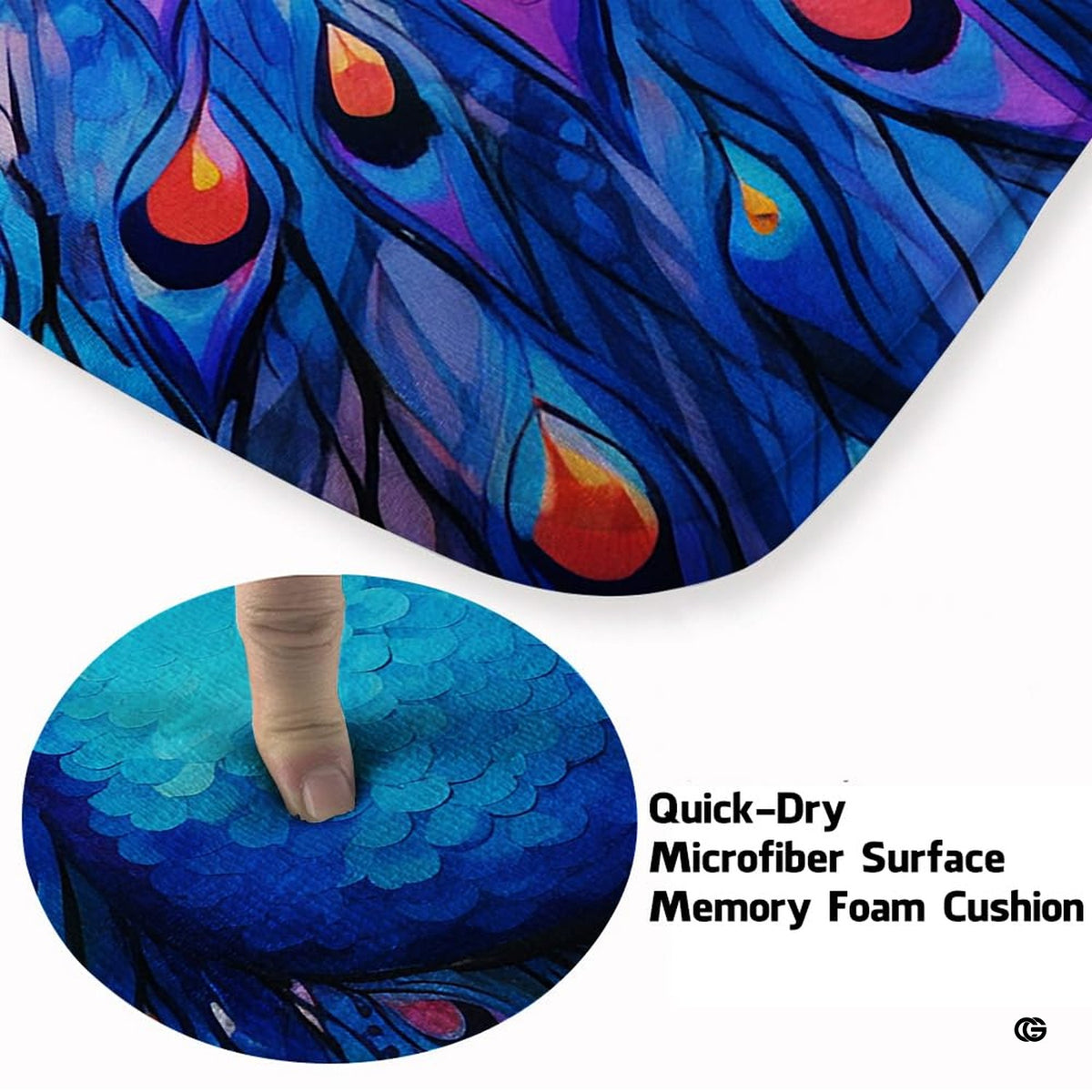 Closeup view of the soft microfiber surface and luminous peacock feather artwork - image 3 of 7