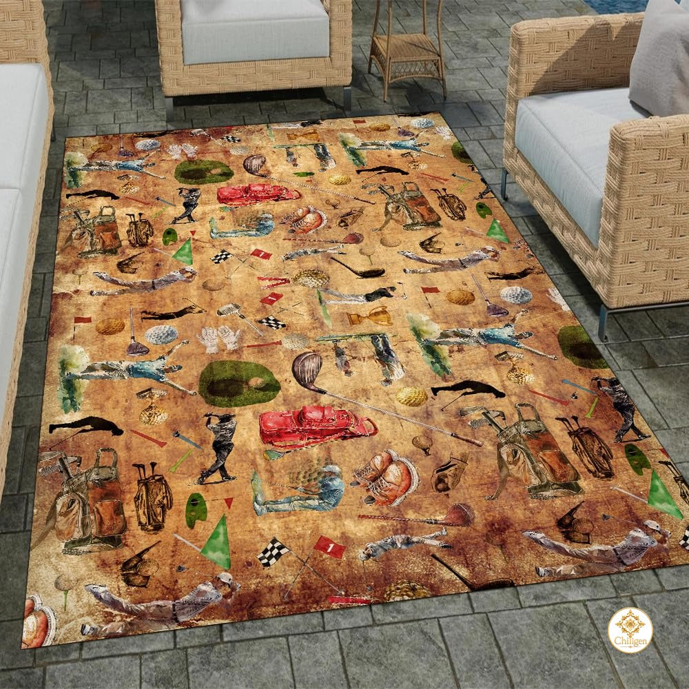 Custom Golf Area Rug with Non Slip and Golf Theme
