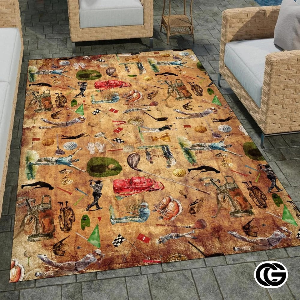 Custom Golf Area Rug with Non Slip and Golf Theme