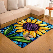 Decorative floral tile rug styled beneath an entryway setting highlighting jewel-toned mosaic artwork. - thumbnail image 7 of 7
