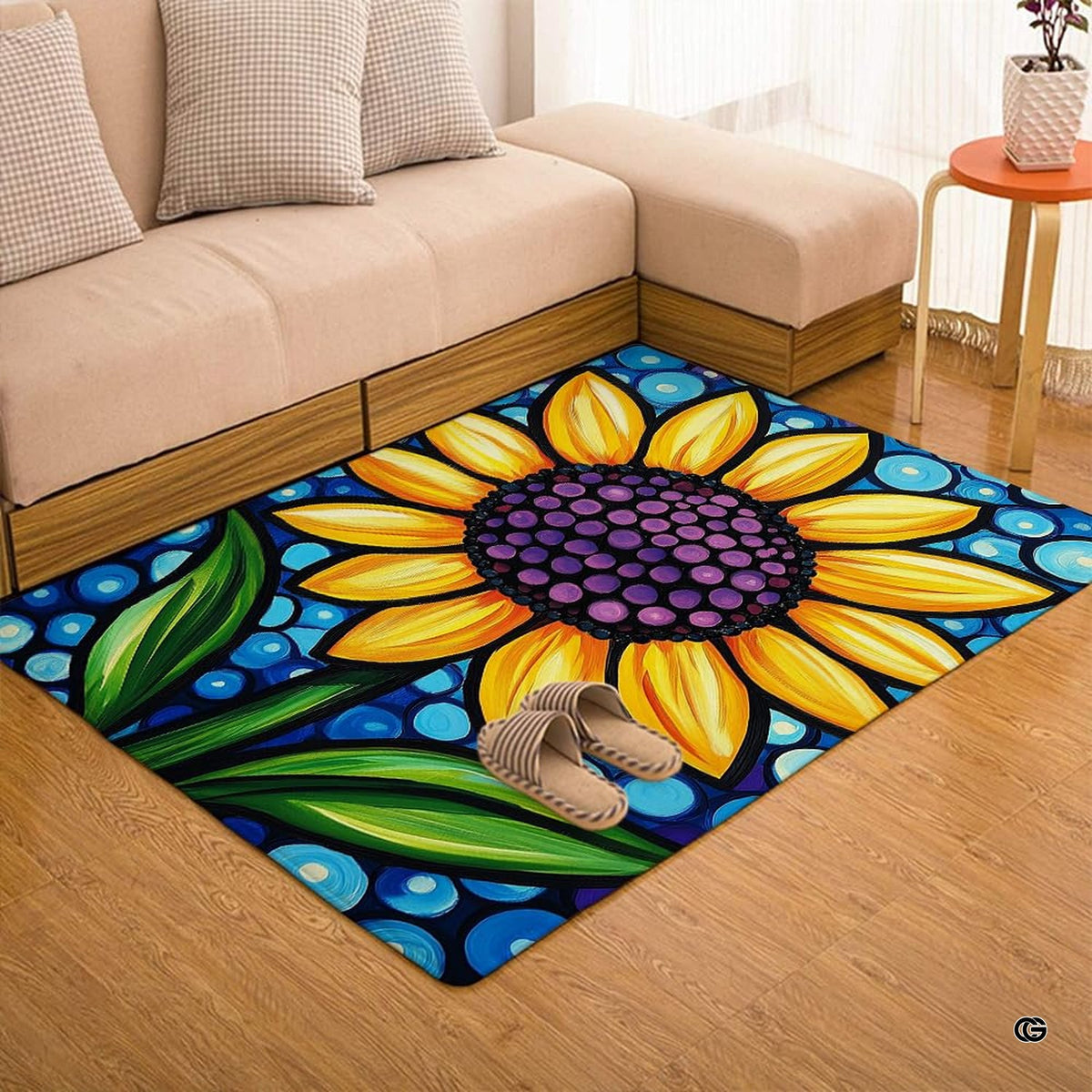 Decorative floral tile rug styled beneath an entryway setting highlighting jewel-toned mosaic artwork. - image 7 of 7