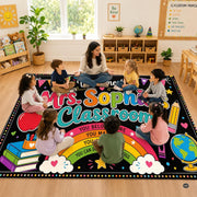 Personalized Teacher Classroom Rug, Custom Back to School Welcome Mat with Name, Kindergarten Preschool Elementary Decor, Composition Notebook Carpet (A10)