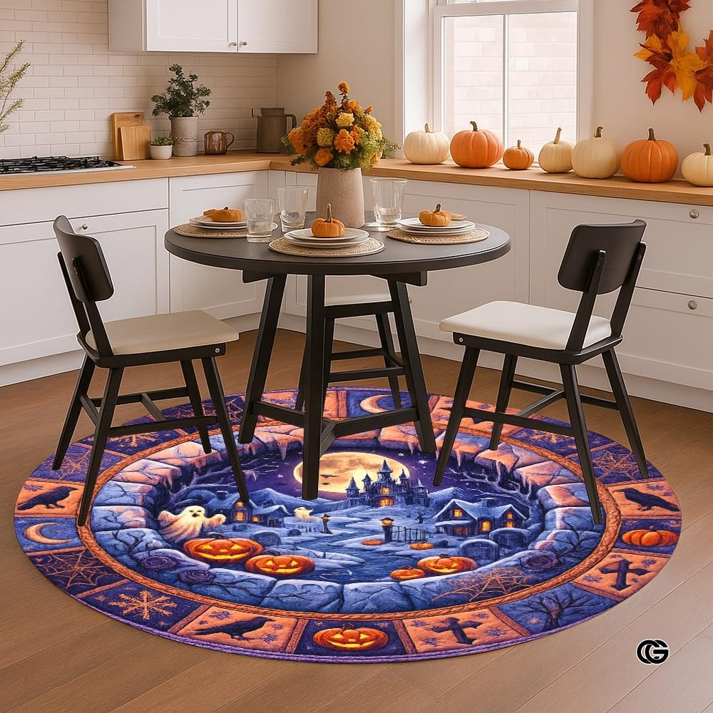 Custom Halloween 3D Effect Optical Illusion Spooky Round Rug (D14)