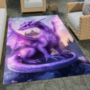 Overhead layout view of the rectangular celestial purple dragon fantasy castle rug - thumbnail image 7 of 7