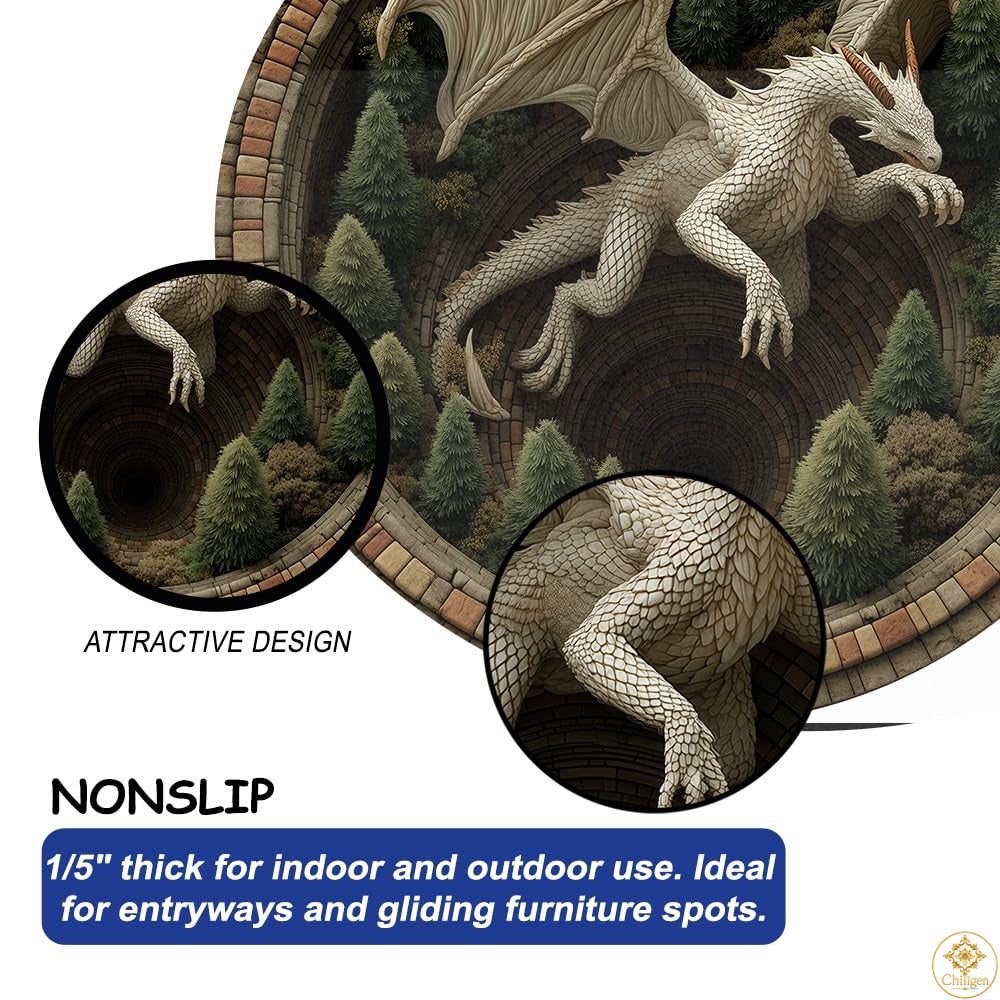 Personalized Dragon Round Rug with 3D Effect and Non-Slip Back