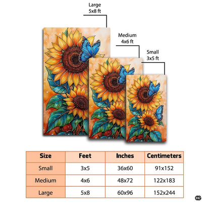Blue butterfly bathroom rug visual motif featuring watercolor sunflowers and teal foliage. - thumbnail image 2 of 7