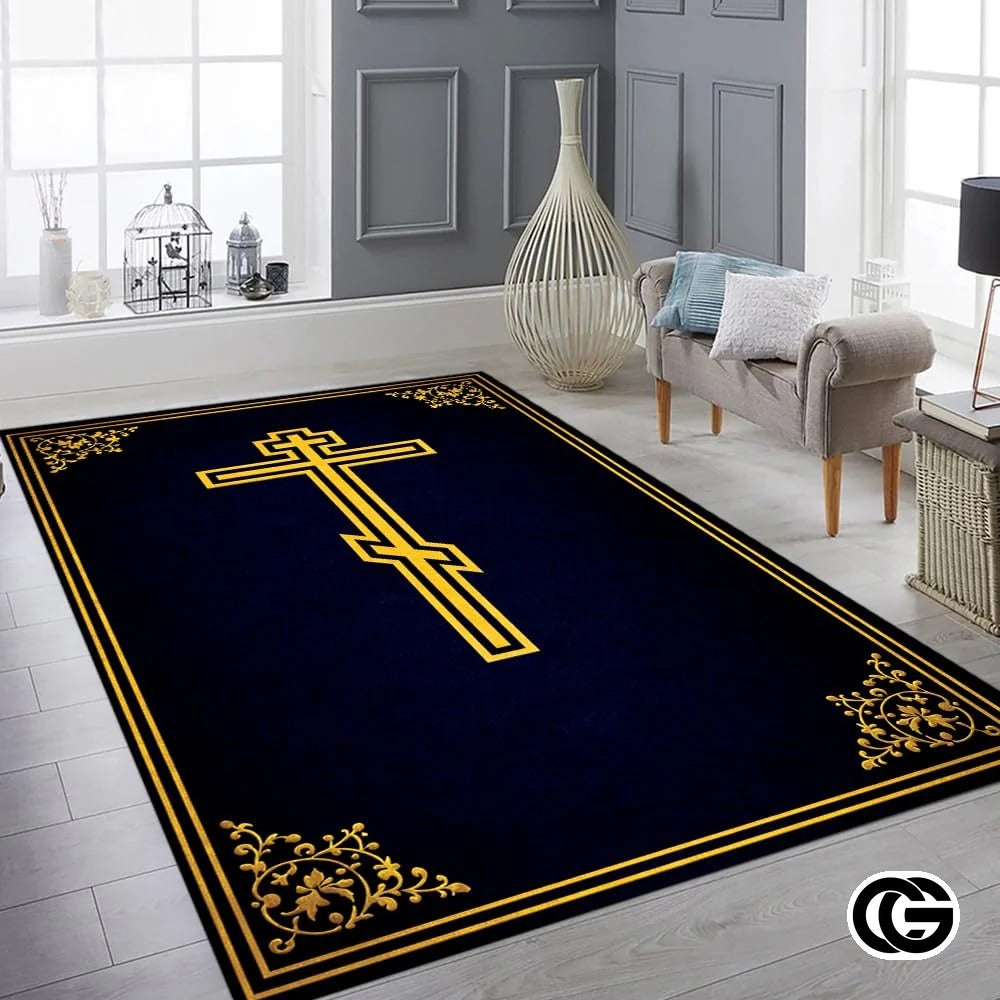Personalized Orthodox Rug with Christian Cross and Eagle - D6