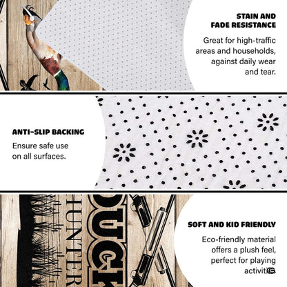 Lodge decor styling showcasing a mallard decorative accent wood grain area rug on hardwood flooring. - thumbnail image 6 of 7