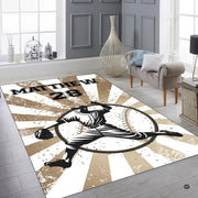 Top down overhead perspective of baseball pitcher silhouette graphics on decorative area rug. - thumbnail image 6 of 7