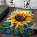 Swirling petals sunflower illustration rectangular area rug.