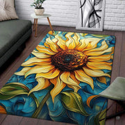 Swirling petals sunflower illustration rectangular area rug. - thumbnail image 1 of 7