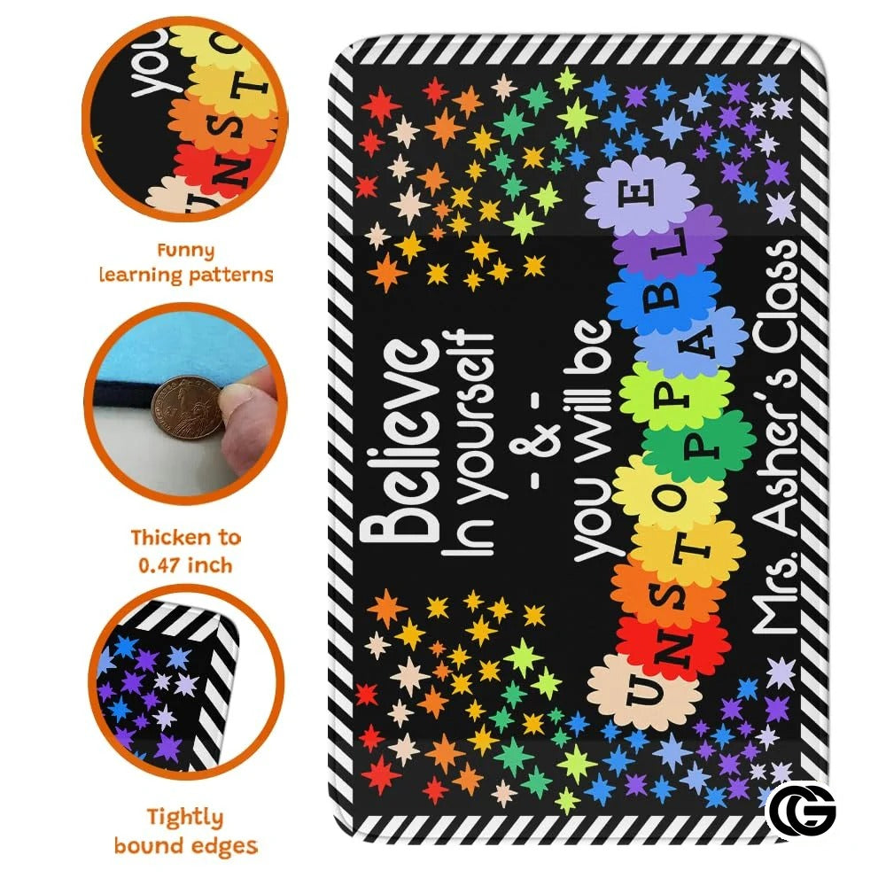 Colorful Classroom Rug with Handprints and Inspirational Quotes