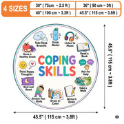 Top view of classroom area rug featuring segmented panels with peaceful breathing and thematic accent reminders. - thumbnail image 2 of 9