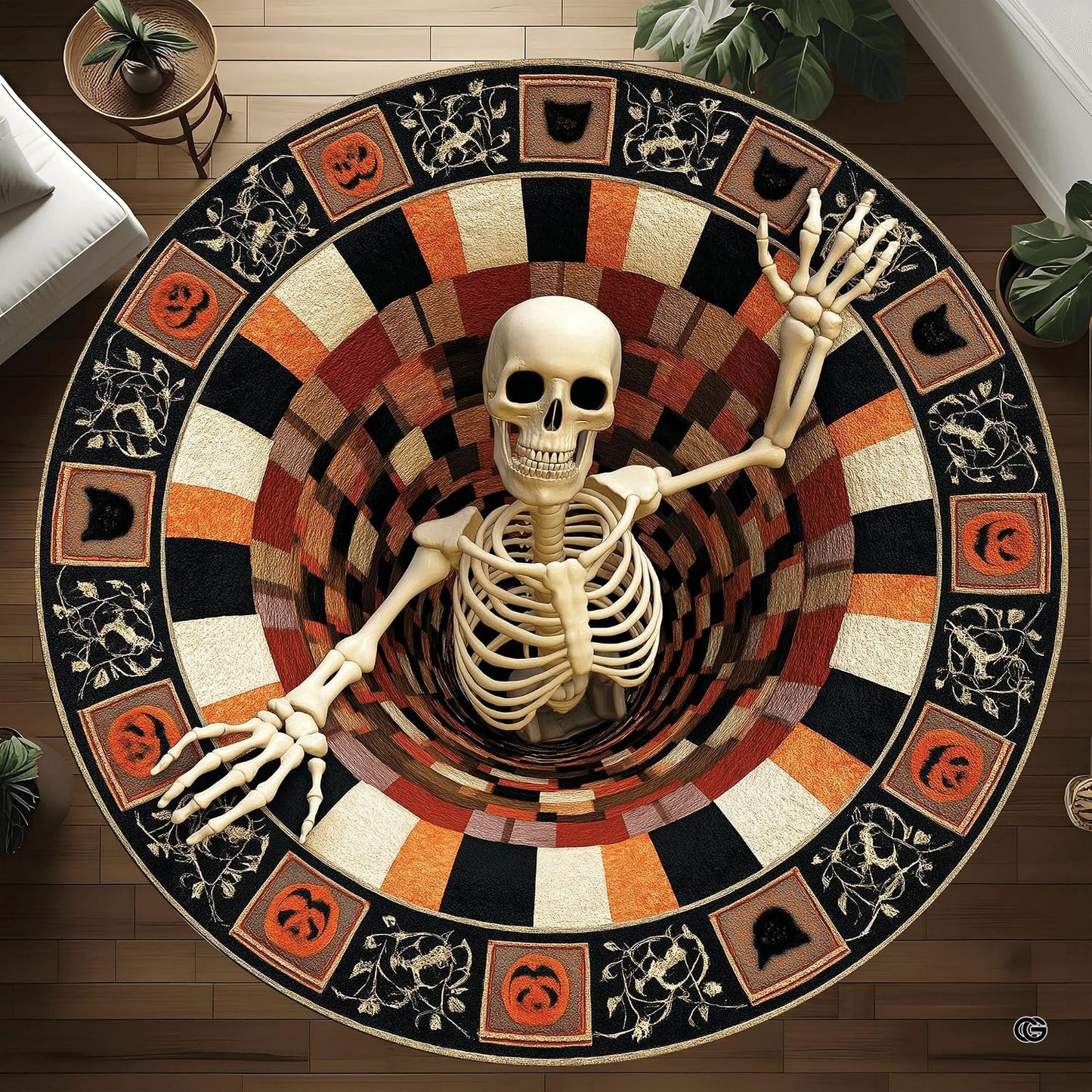 Custom Halloween 3D Effect Optical Illusion Spooky Round Rug (D9)