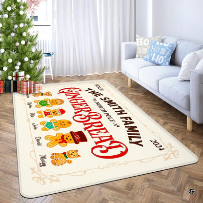 Living room setting featuring gingerbread decorative accent rug styled in front of holiday tree decor. - thumbnail image 3 of 9