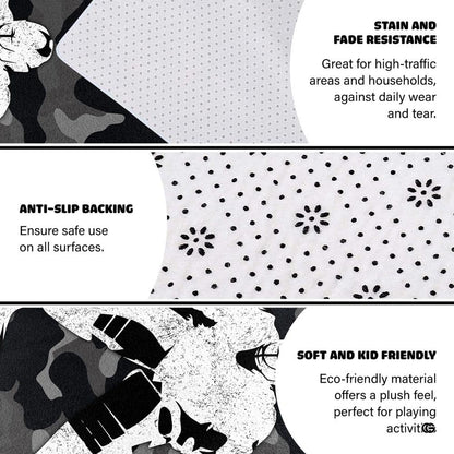Camo hockey goalie sports floor carpet displayed in cozy living room interior - thumbnail image 6 of 7