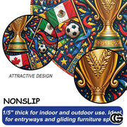 Custom Soccer Tournament Round Rug with Trophy Design - D9