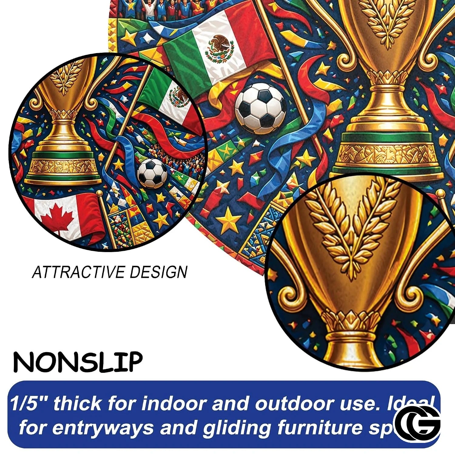 Custom Soccer Tournament Round Rug with Trophy Design - D9