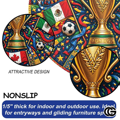 Custom Soccer Tournament Round Rug with Trophy Design - D9