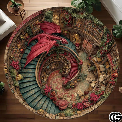 Personalized Dragon Round Rug with 3D Illusion and Low Pile