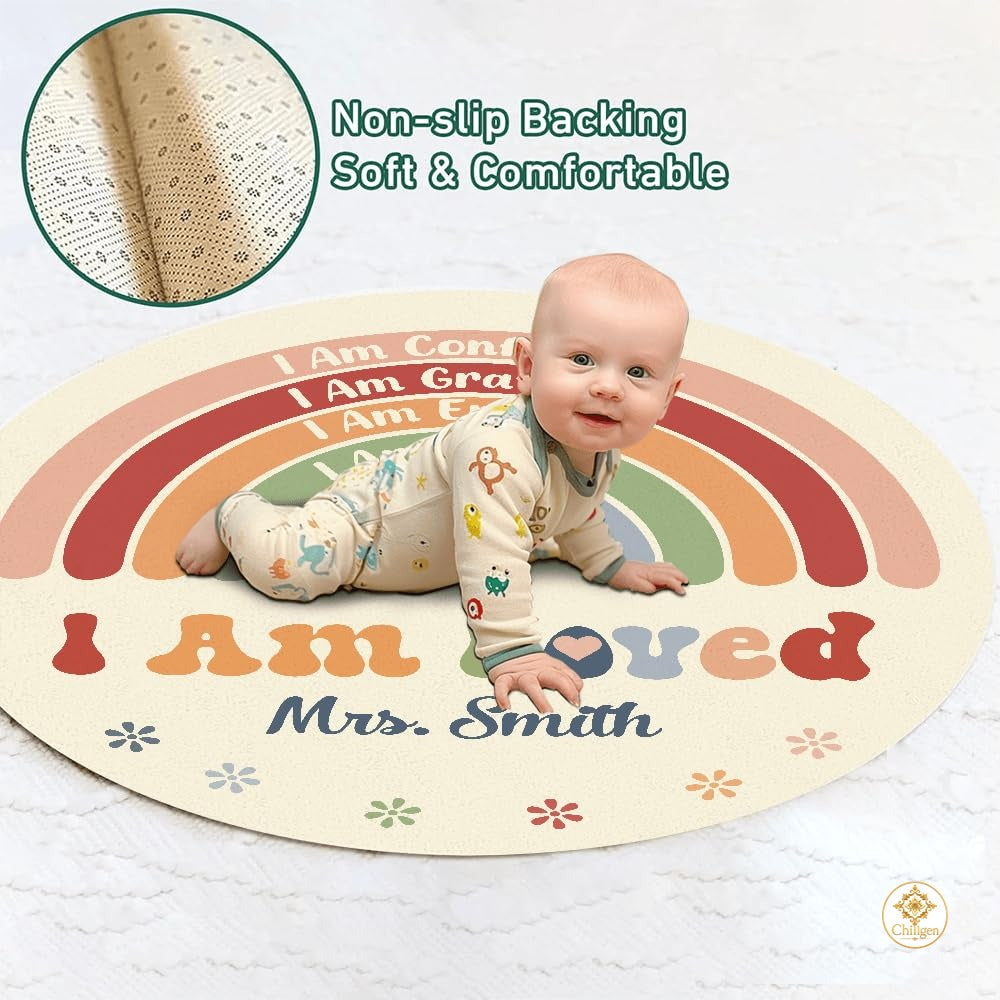 Custom Rainbow Educational Welcome Mat with ABC and Feelings