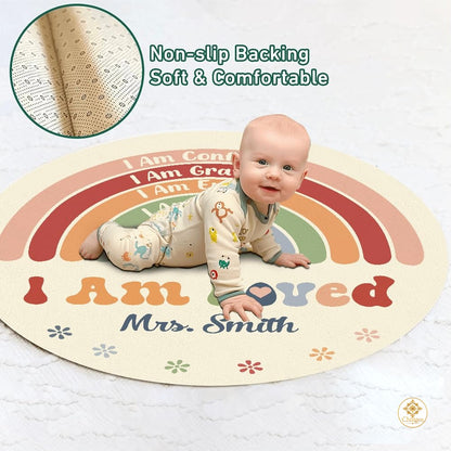 Custom Rainbow Educational Welcome Mat with ABC and Feelings