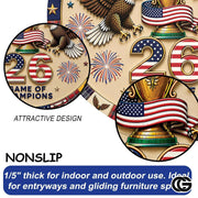 Custom Soccer Round Rug with Trophy and Flag Details
