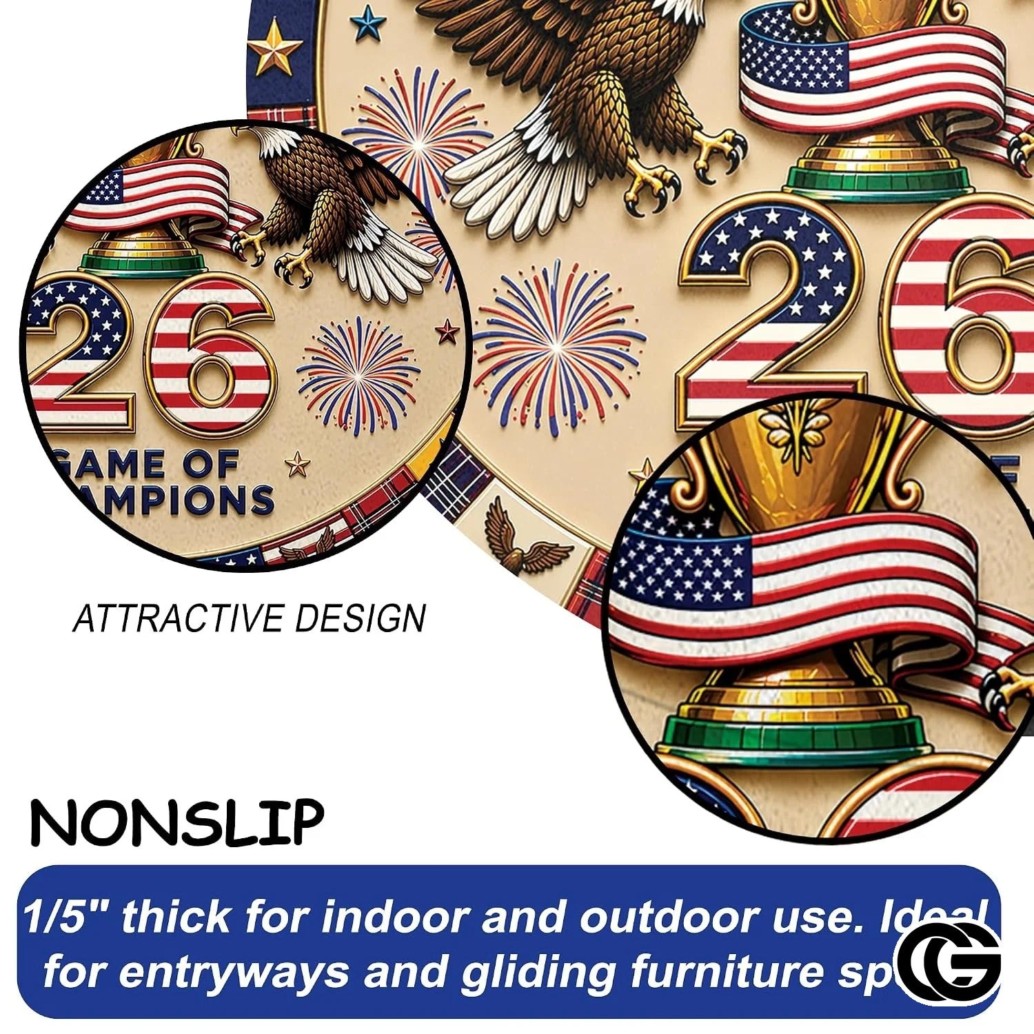 Custom Soccer Round Rug with Trophy and Flag Details