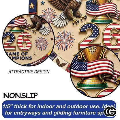 Custom Soccer Round Rug with Trophy and Flag Details