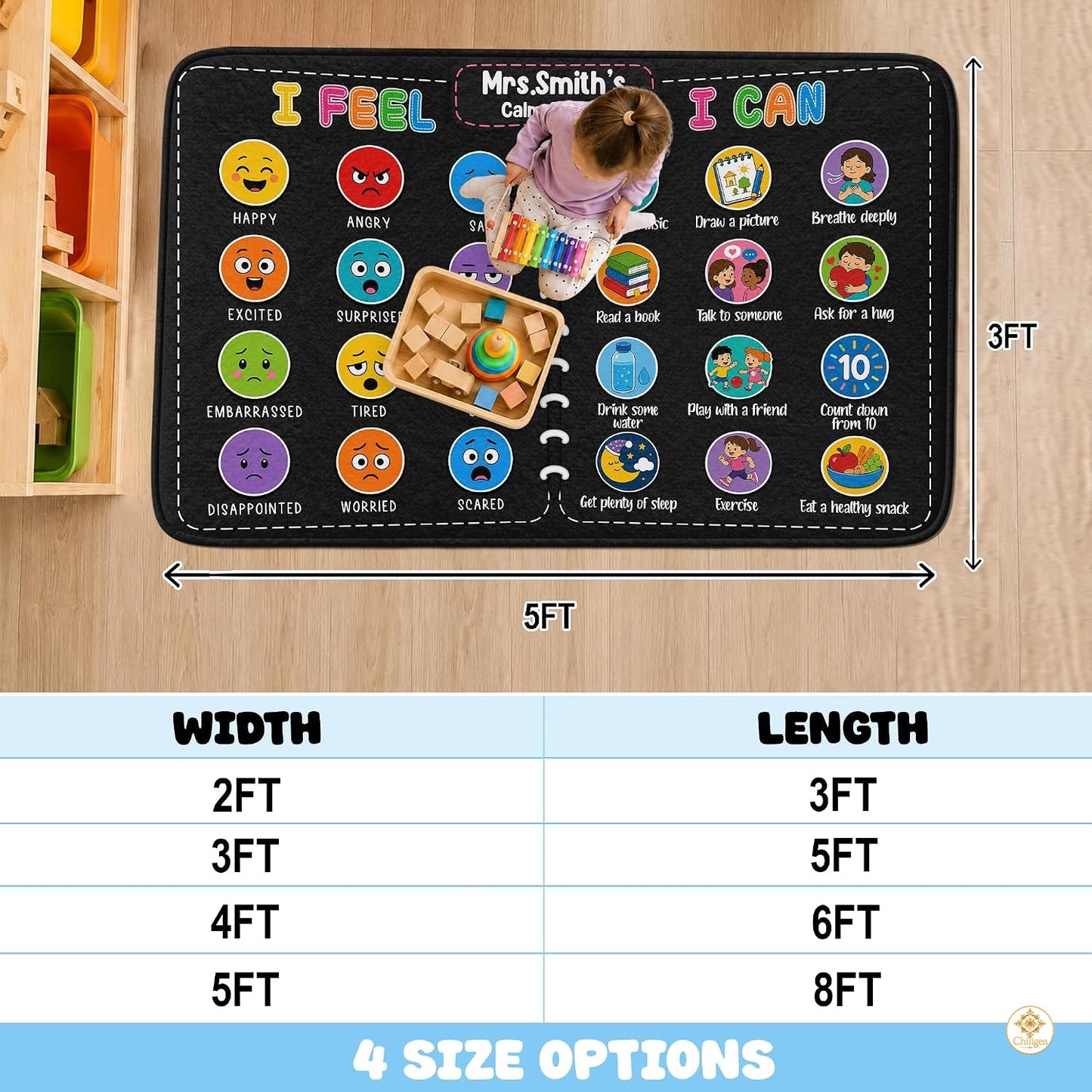Custom Composition Notebook Rug for Classroom and Kids Room - Feeling #2 / 2' x 3' (Rectangular)