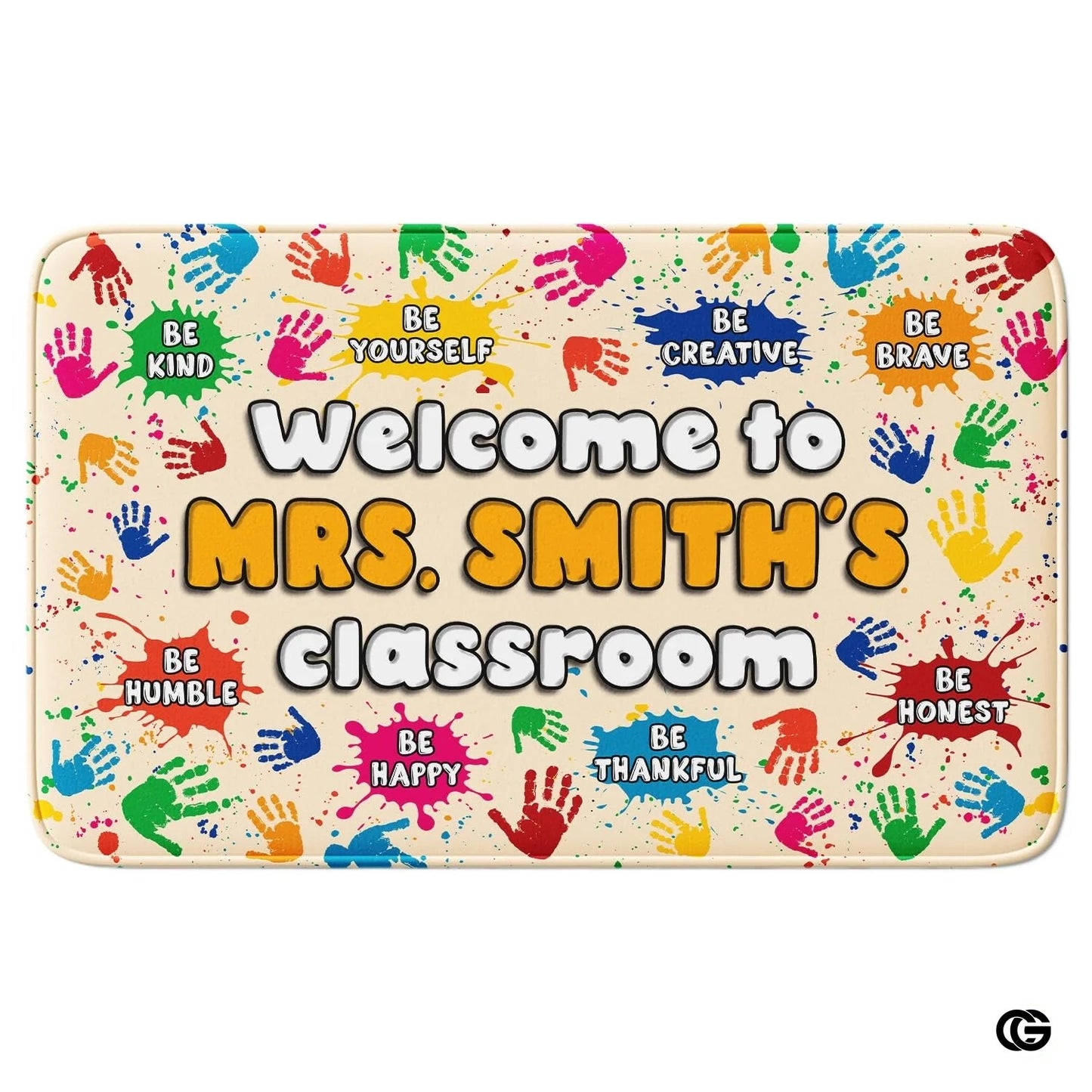 Custom Family Name Doormat with Monogram and House Address - Handprints