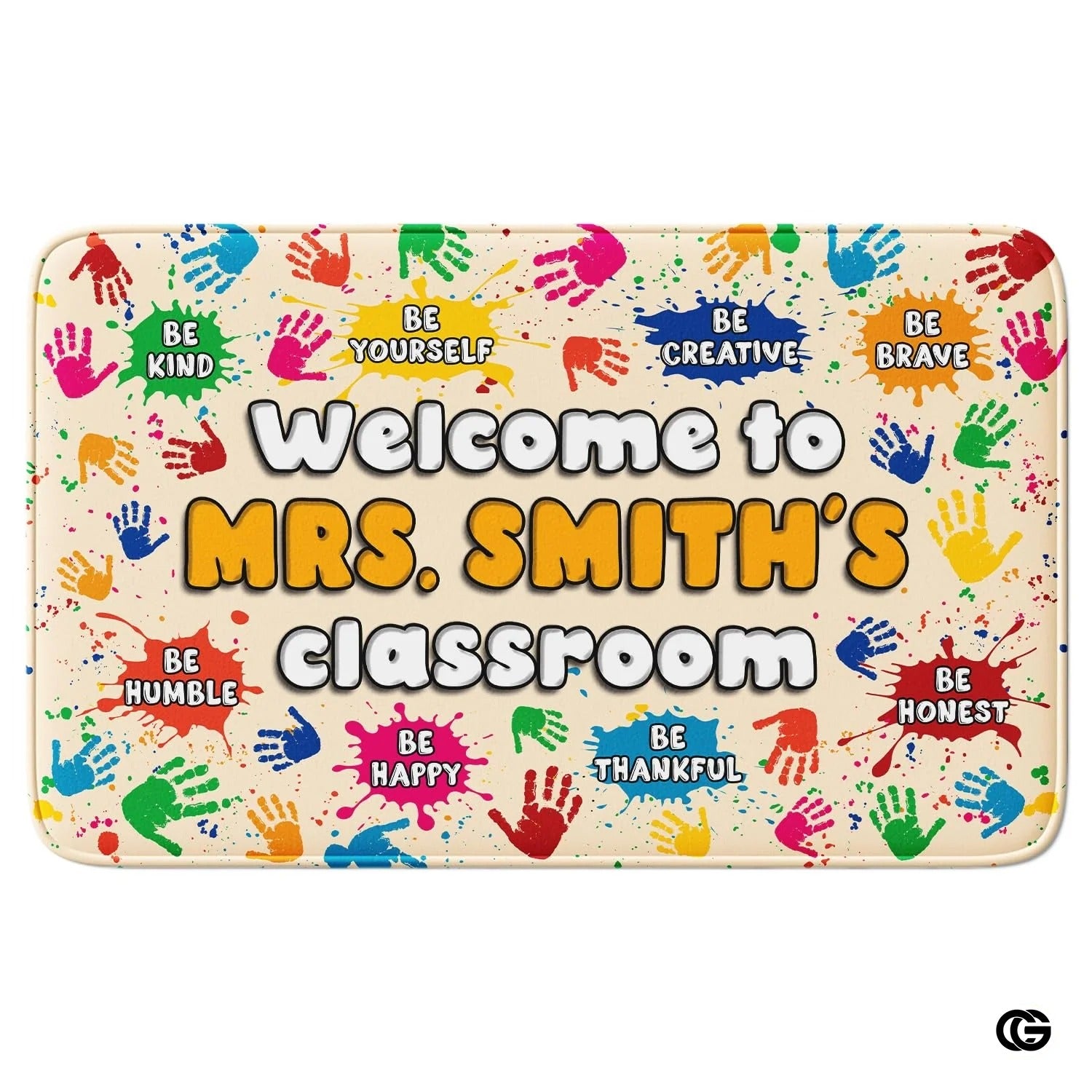 Custom Family Name Doormat with Monogram and House Address - Handprints