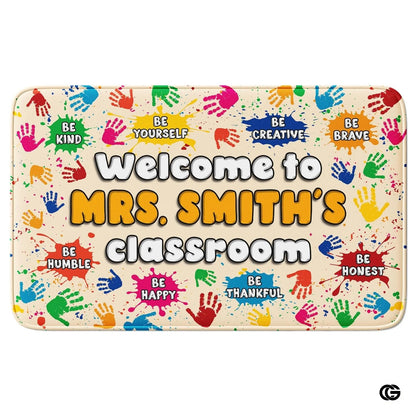 Custom Family Name Doormat with Monogram and House Address - Handprints