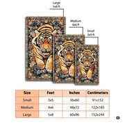 Dimensions and sizing chart for antique floral tapestry Bengal tiger area rug - thumbnail image 2 of 8