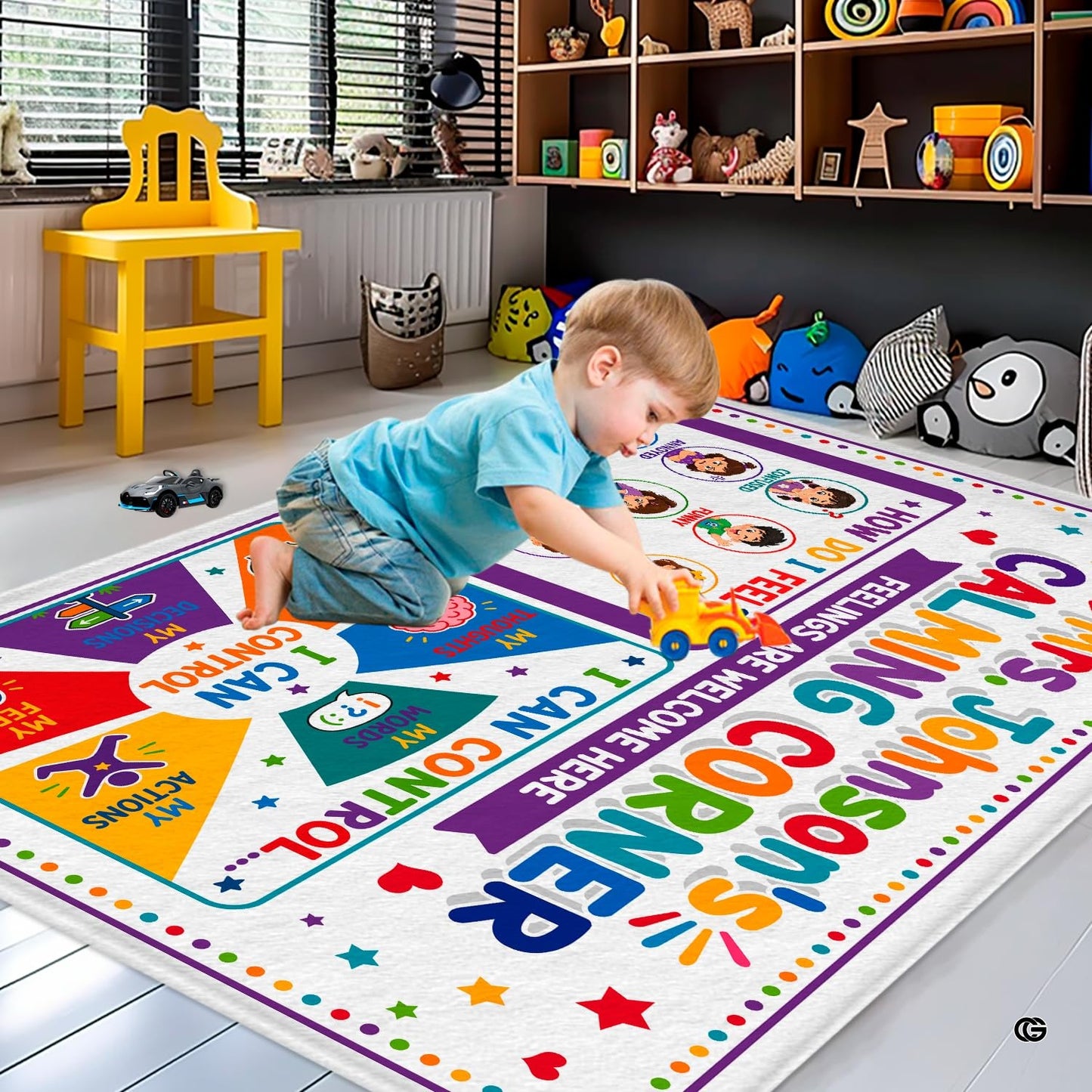 Personalized Calming Corner Rug for Classroom, Custom Teacher Name Reading Corner Rug, Emotions Feelings Carpet, Soft Fluffy Calm Corner Decor for School Reading Nook (Calming Corner Feeling)