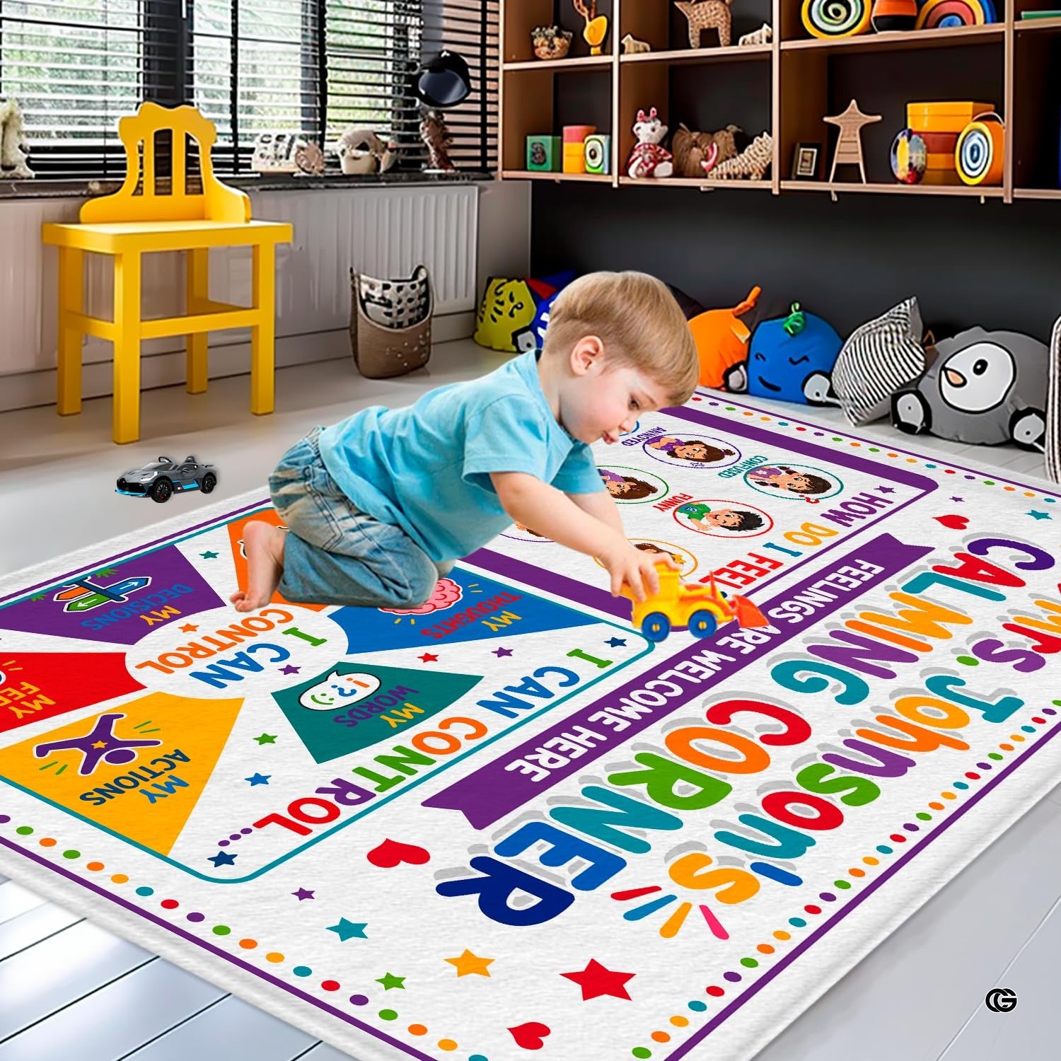 Personalized Calming Corner Rug for Classroom, Custom Teacher Name Reading Corner Rug, Emotions Feelings Carpet, Soft Fluffy Calm Corner Decor for School Reading Nook (Calming Corner Feeling)