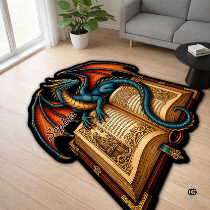 Custom Dragon Shaped Area Rug, Personalized Library Western Dragon Shaped Floor Mat Book Rug, Non-Slip Reading Room Carpet for Living Room, Bedroom, Dorm, Kids Room, Fans Lover (D5)