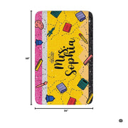 Elementary classroom reading nook with small chairs displaying the pencil school rug - thumbnail image 2 of 8