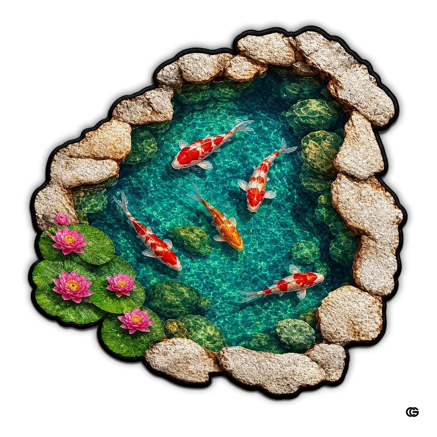 Custom Japanese Koi Fish Shaped Area Rug, Personalized 3D Optical Illusion Koi Pond Lotus Non Slip Washable Shaped Floor Mat, Fish Pond Rugs for Bedroom Living Room Decor (1, D3)