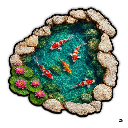 Custom Japanese Koi Fish Shaped Area Rug, Personalized 3D Optical Illusion Koi Pond Lotus Non Slip Washable Shaped Floor Mat, Fish Pond Rugs for Bedroom Living Room Decor (1, D3)