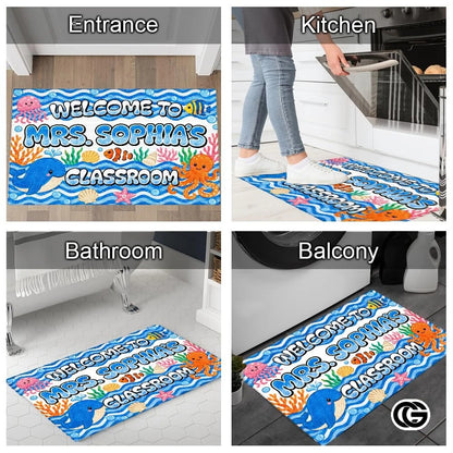 Personalized Classroom Doormat with Teacher Name and Notebook Pattern - Class-19