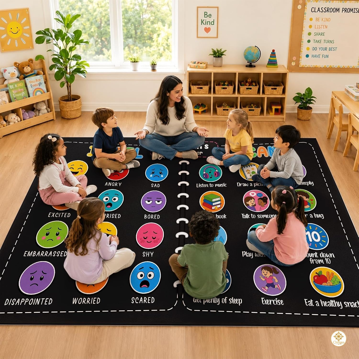 Custom Composition Notebook Rug for Classroom and Kids Room - Feeling #2 / 2' x 3' (Rectangular)