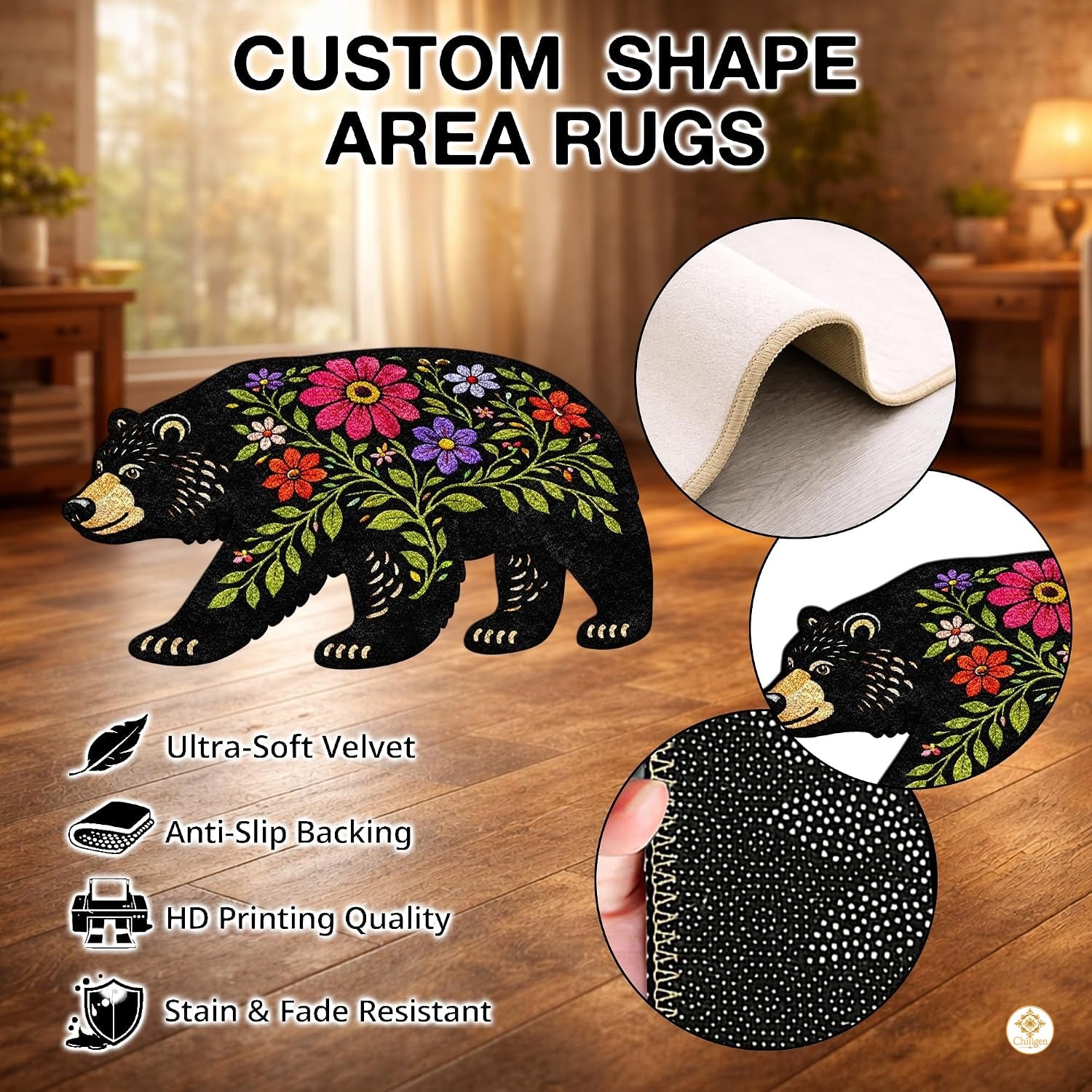 Custom Bear Paw Print Welcome Mat with Soft Plush and Non Slip Backing - A5