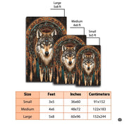 Mockup display showing the tribal wolf mandala rug placed near living room furniture - thumbnail image 2 of 7