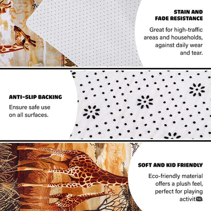 Closeup view of plush microfiber surface and detailed giraffe pattern and grass - thumbnail image 3 of 7