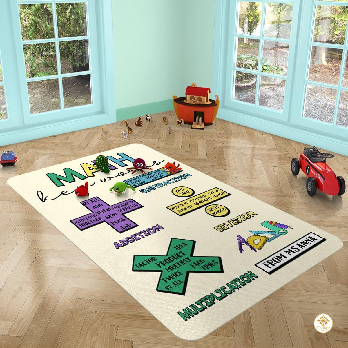 Custom Math Education Rug for Playroom and Classroom - Math D4 / 3' x 5' (Rectangular)