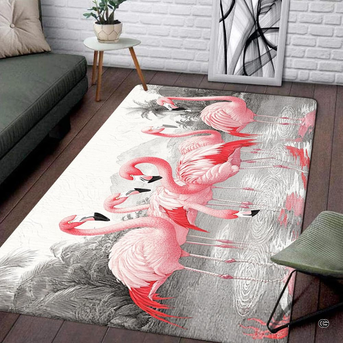 Dimensions and sizing chart for pink flamingo flock monochrome area rug - image 2 of 7